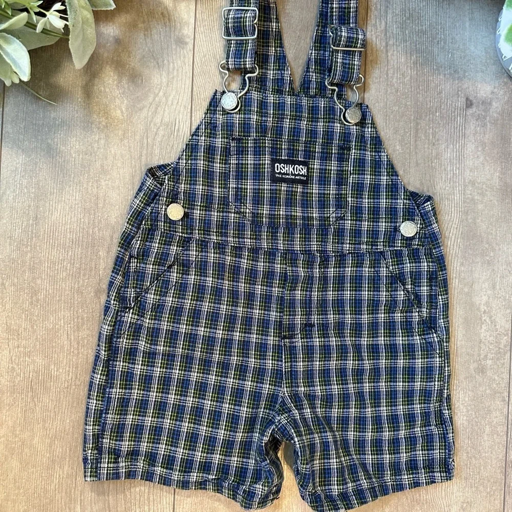 Vintage OshKosh B’Gosh Overalls Baby Toddler Boy Plaid Overalls Shortalls